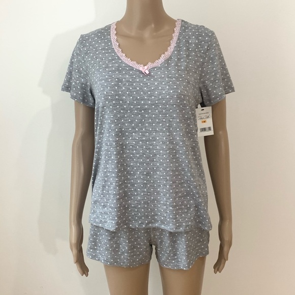 New Womens Rene Rofe Gray Polka PJ Set Shorts - Picture 1 of 15